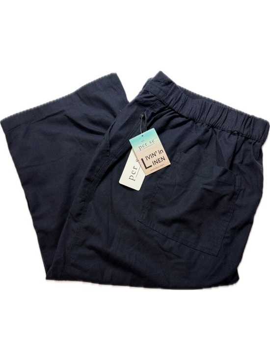 Per Se Pants - Per Se Navy Elastic-Waist Wide Leg Linen Blend Cropped Pants Size 3X NWT